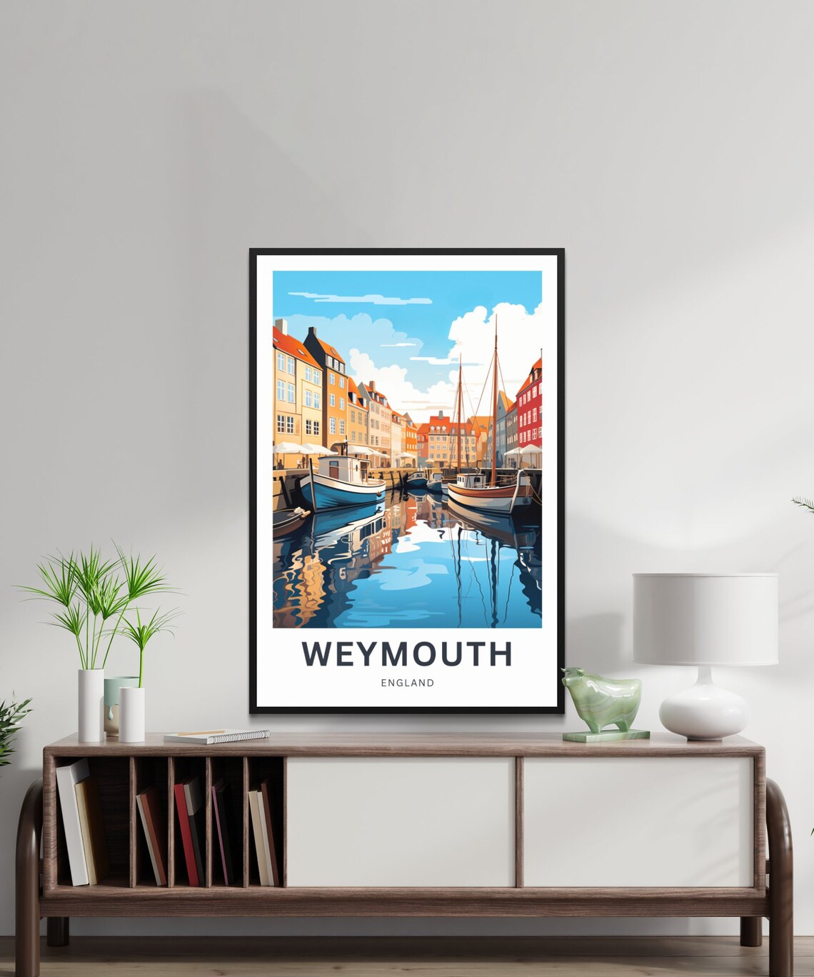 Personalized Weymouth England Colorful Harbor Boats Travel Poster - Image 2