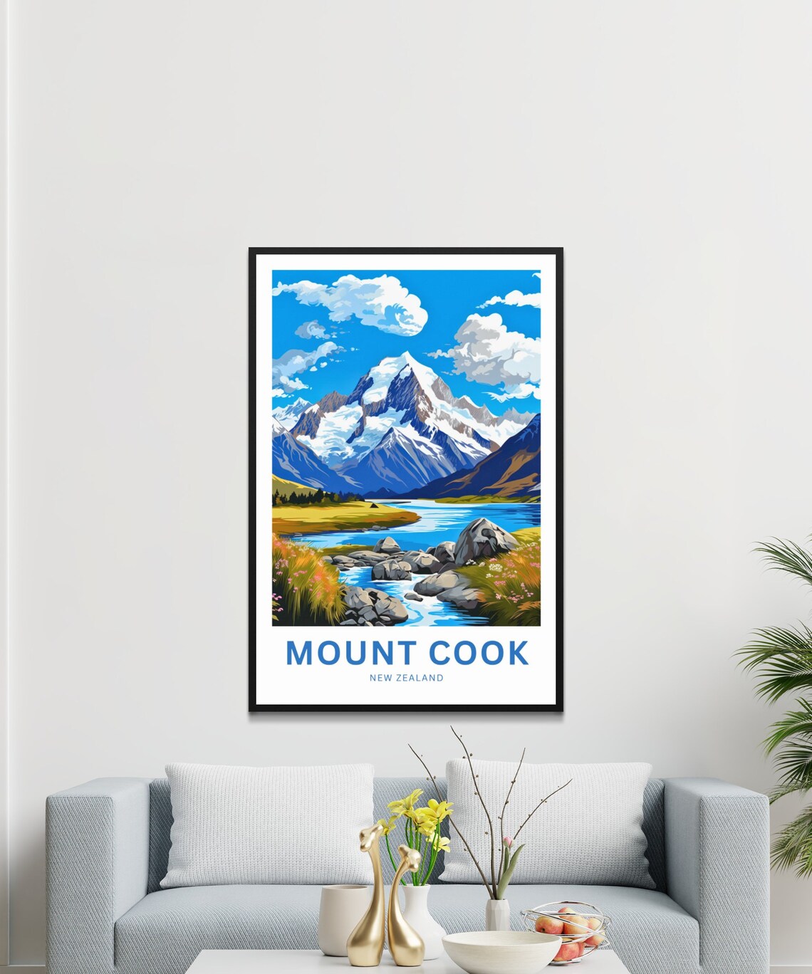 Mount Cook New Zealand Snow Peak Glacial Alpine Lake Travel Poster - Image 3