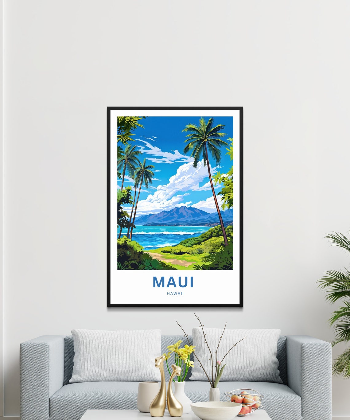 Personalized Maui Hawaii Palm Beach With Volcanic Mountain View Poster - Image 2