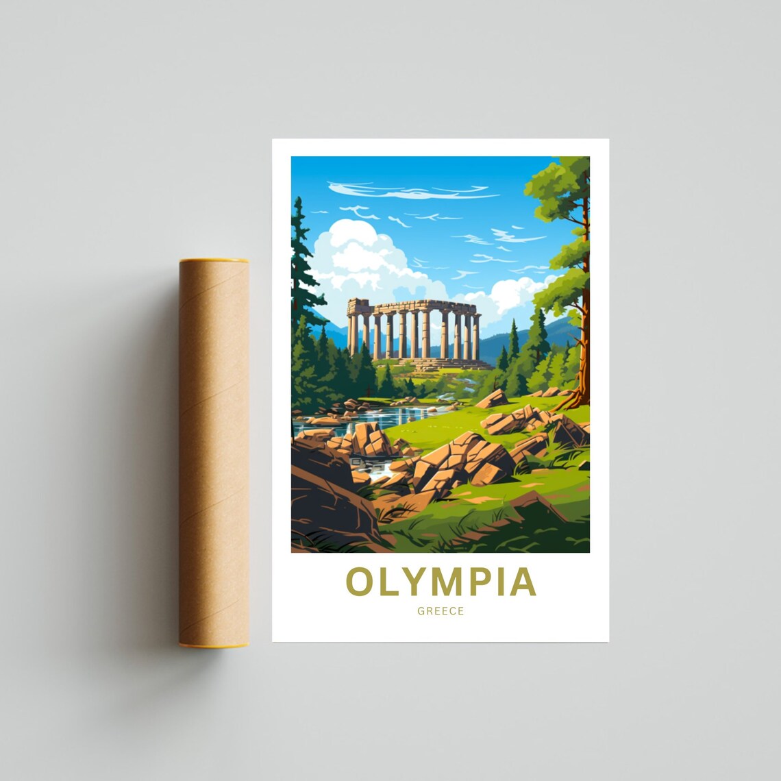 Olympia Greece Temple Hill Olive Trees Classic Travel Poster - Image 4