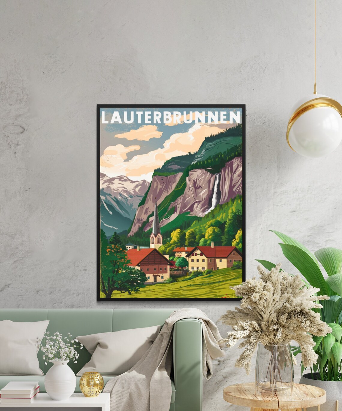 Lauterbrunnen Switzerland Vintage Valley Waterfall Travel Poster - Image 2