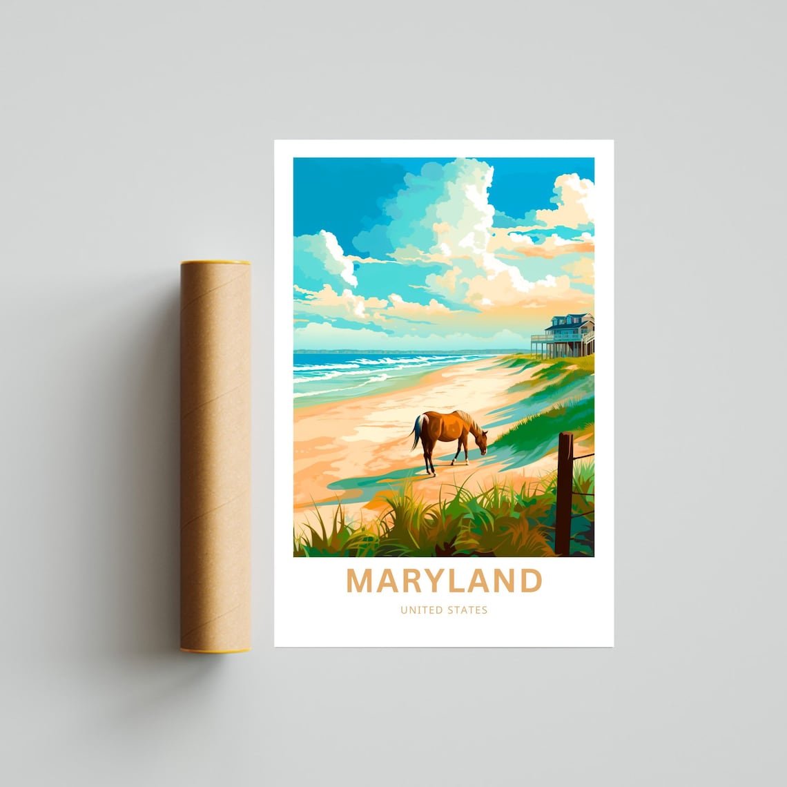 Maryland Seaside Beach Horse Dunes Cottage United States Poster - Image 4