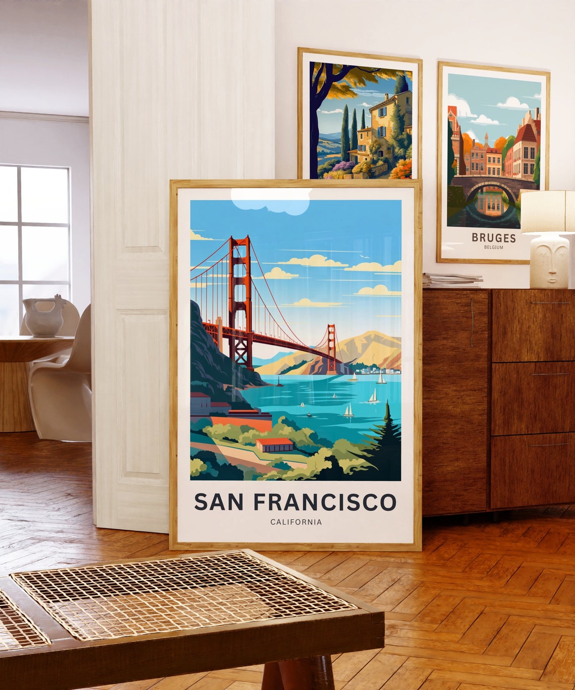 San Francisco California Golden Gate Bridge Bay Sailboats Poster - Image 3