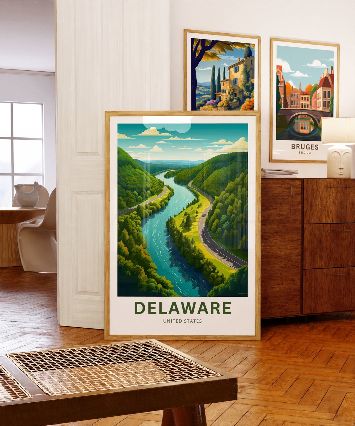 Delaware River Valley Aerial Forest Road Vintage Travel Poster - Image 5