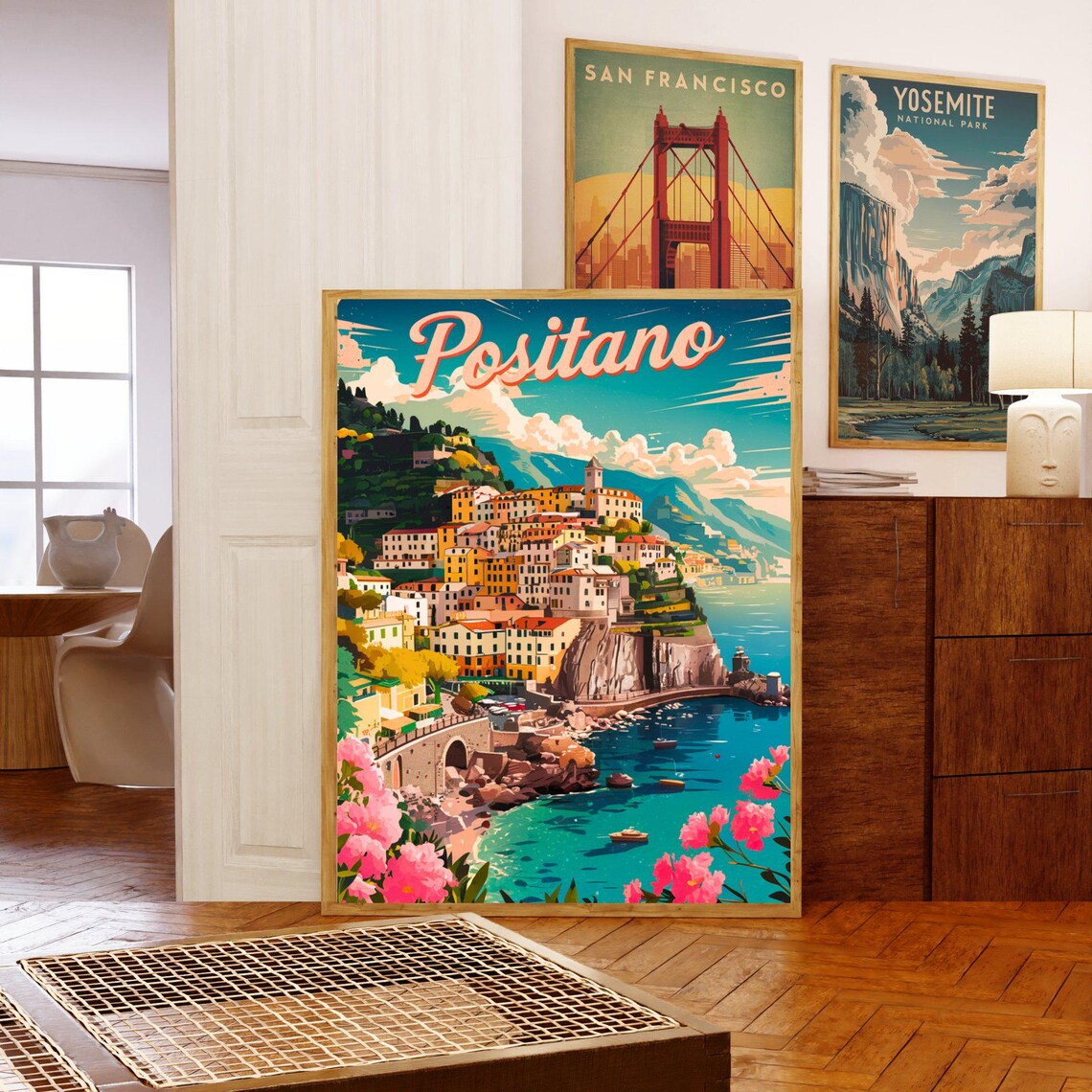 Positano Italy Amalfi Coast Harbor Town Floral Sunset Travel Poster - Image 5