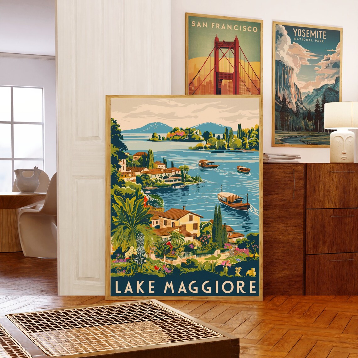 Lake Maggiore Italy Lakefront Villas Boats Vintage Travel Poster - Image 5