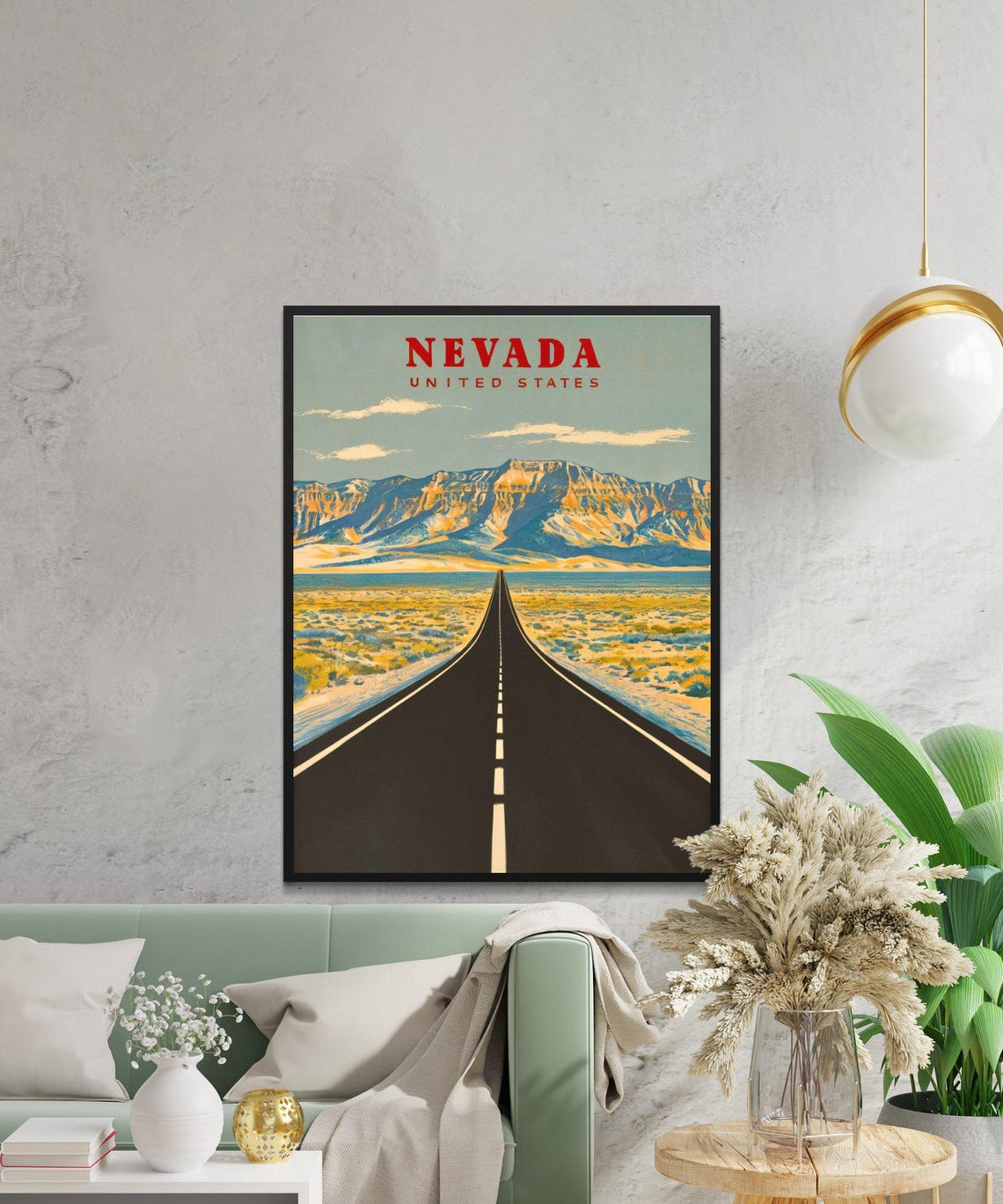 Nevada Open Desert Highway Mountain Road Retro Travel Poster - Image 3