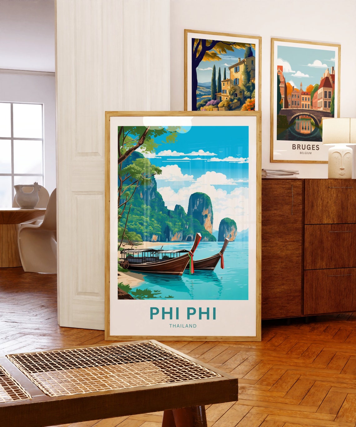 Phi Phi Thailand Longtail Boats Limestone Karsts Turquoise Bay Poster - Image 5