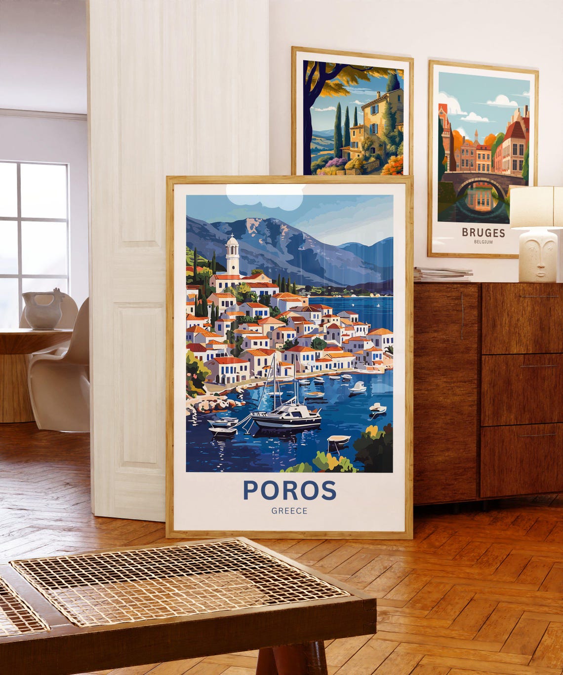 Personalized Poros Greece Harbor Town Custom Text Travel Poster - Image 3