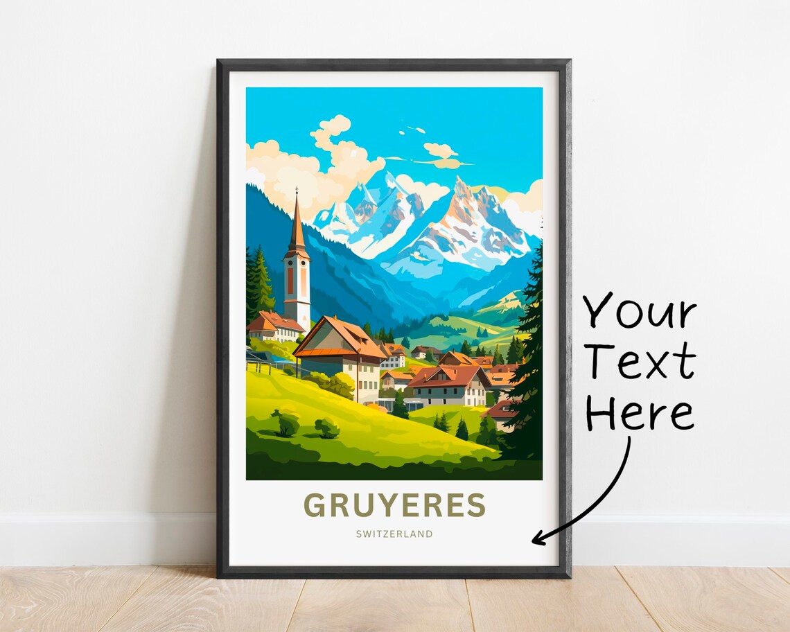 Gruyeres Switzerland Alpine Village Personalized Travel Poster