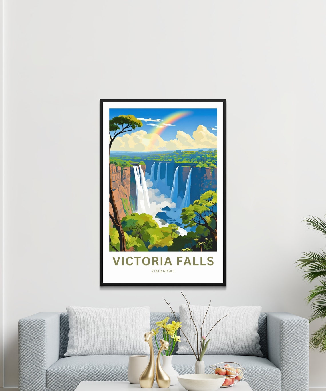 Victoria Falls Zimbabwe Waterfall Rainbow Panorama Travel Poster - Image 2