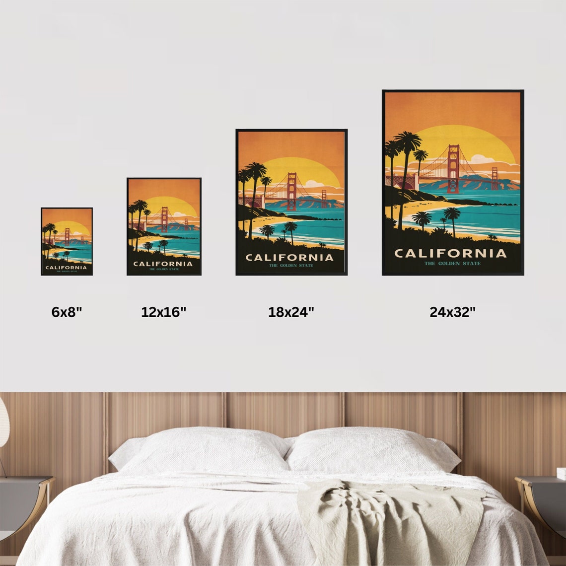California Golden Gate Sunset Beach Palm Retro Travel Poster - Image 4
