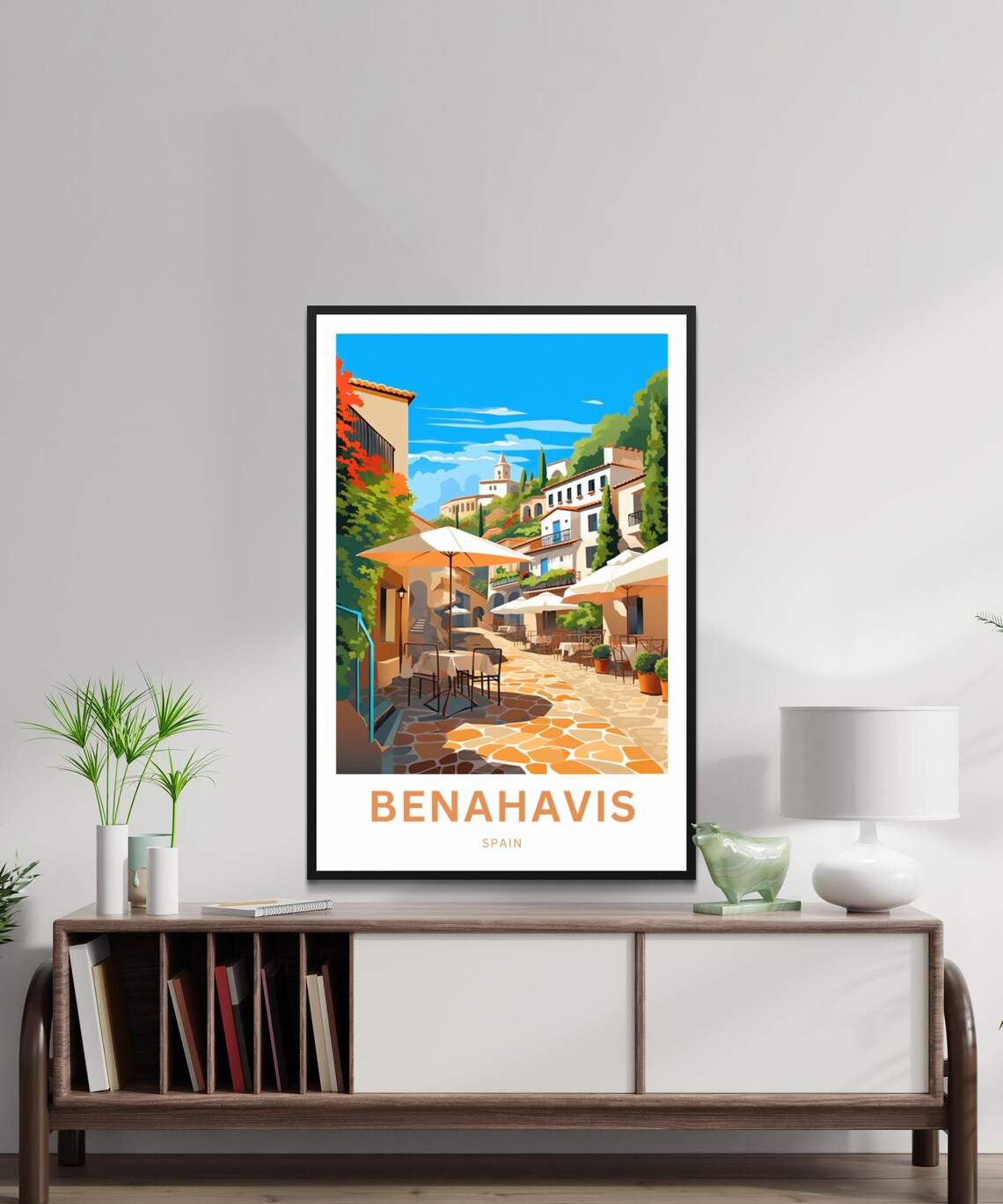 Benahavis Spain Scenic Sunny Village Street Cafe Travel Poster - Image 2