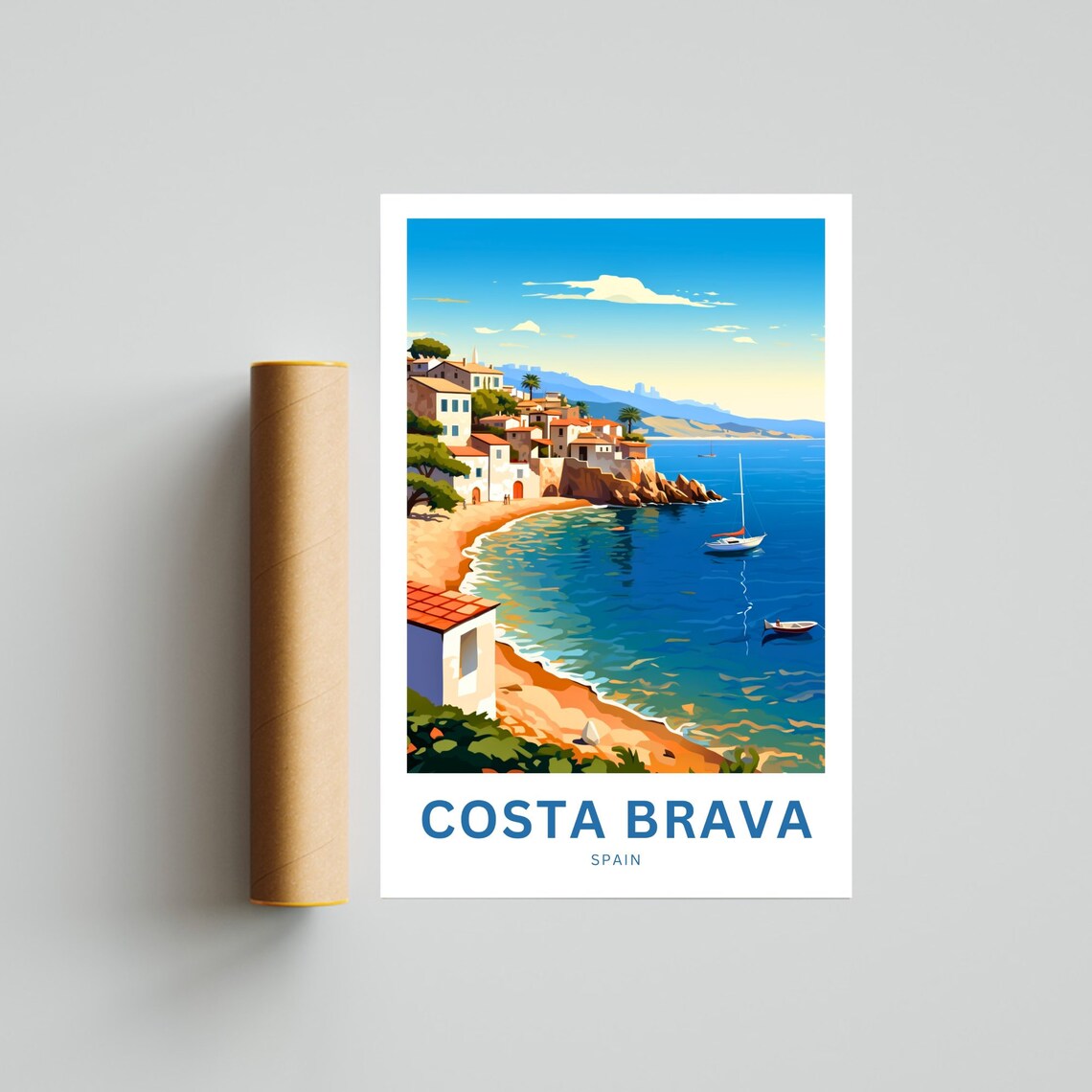 Costa Brava Spain Fishing Village Cove Turquoise Bay Scene Poster - Image 4