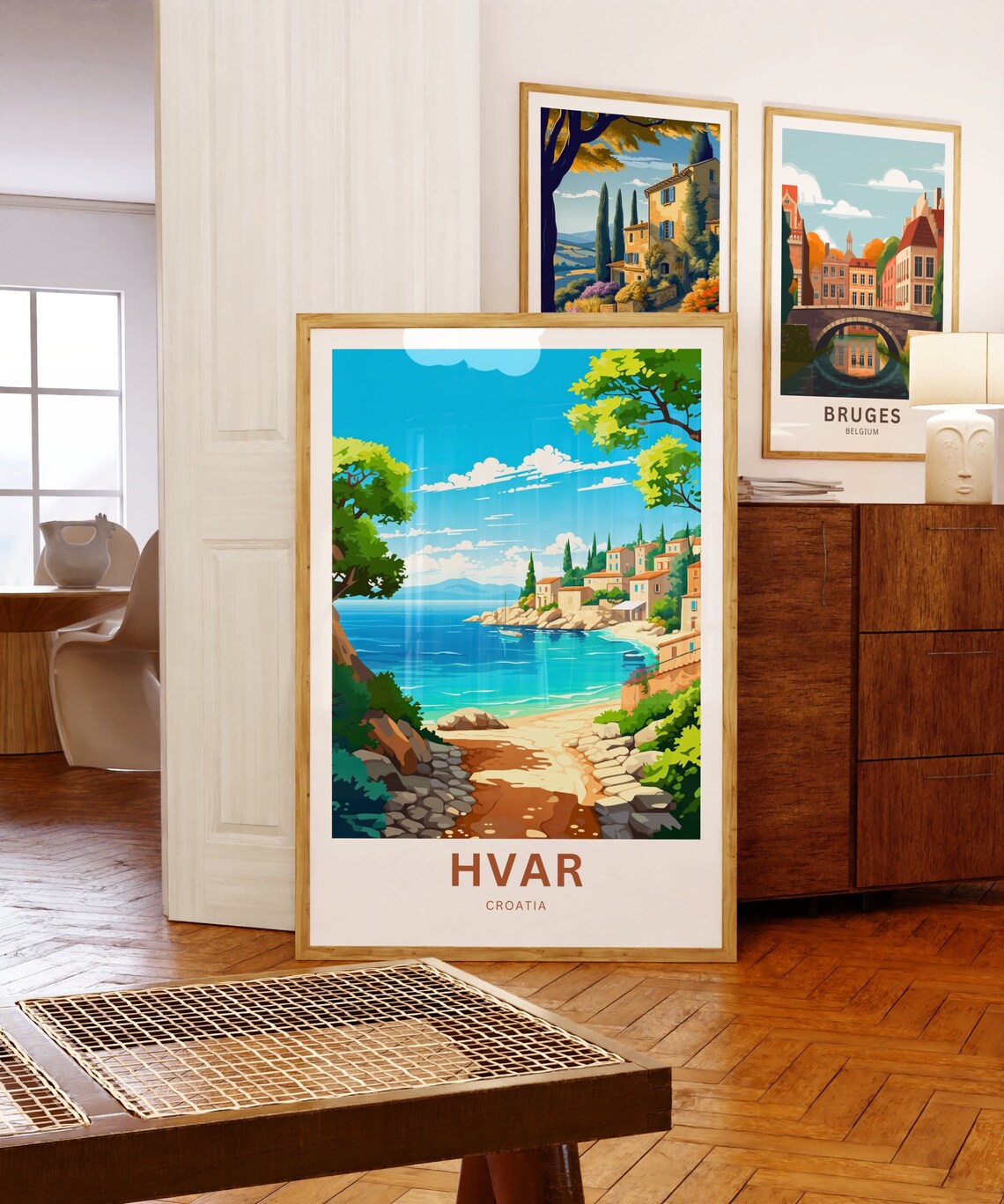 Hvar Croatia Sunny Rocky Beach Cove Coastal Village Travel Poster - Image 5