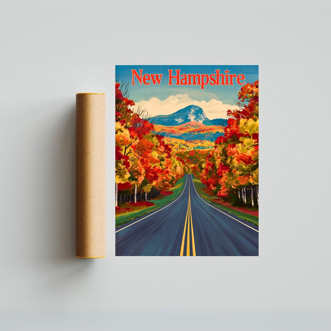 New Hampshire Vintage Fall Road Through Autumn Foliage Travel Poster - Image 2
