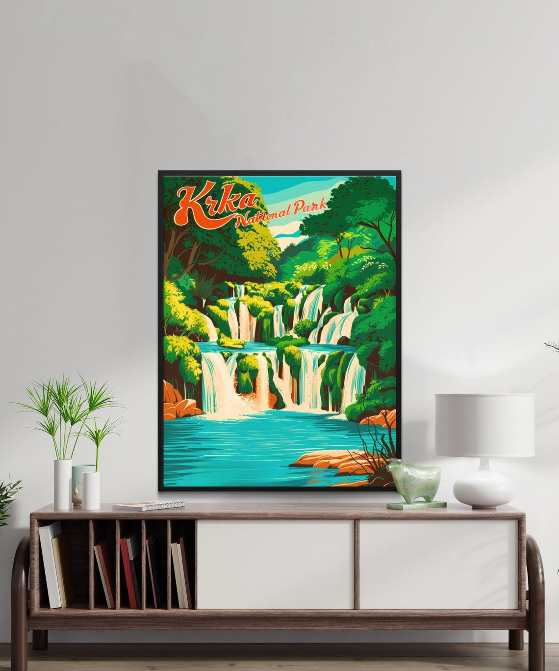 Krka National Park Waterfalls Croatia Retro Script Travel Poster - Image 2
