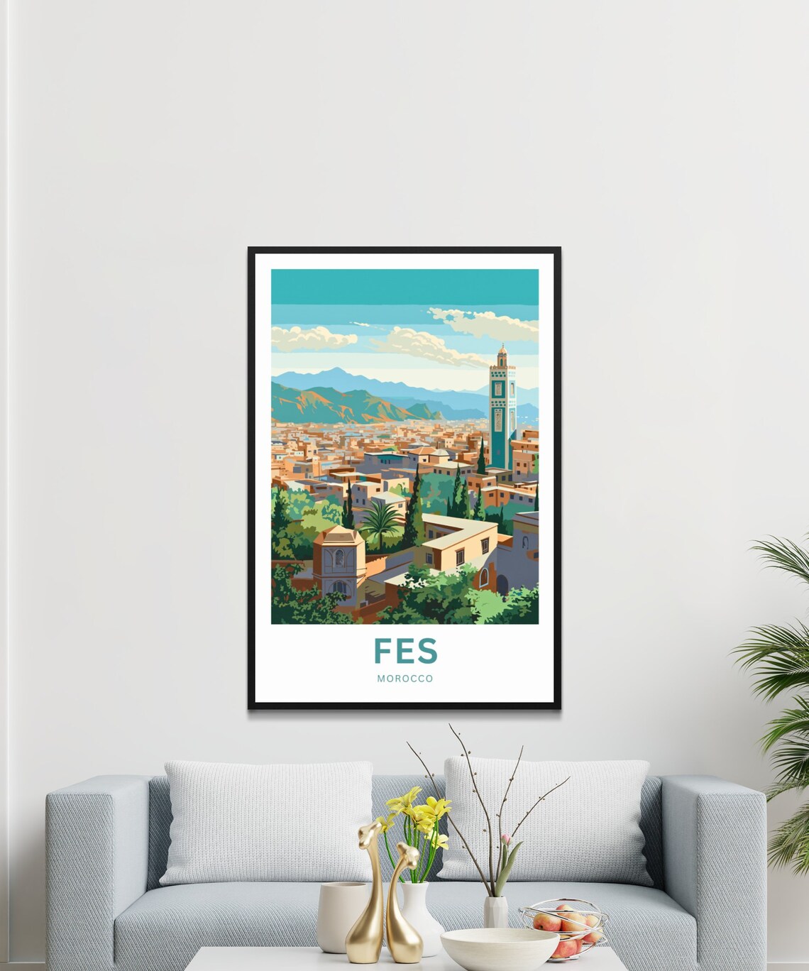 Fes Morocco Ancient Medina Skyline Minaret Vintage Travel Poster - Image 3