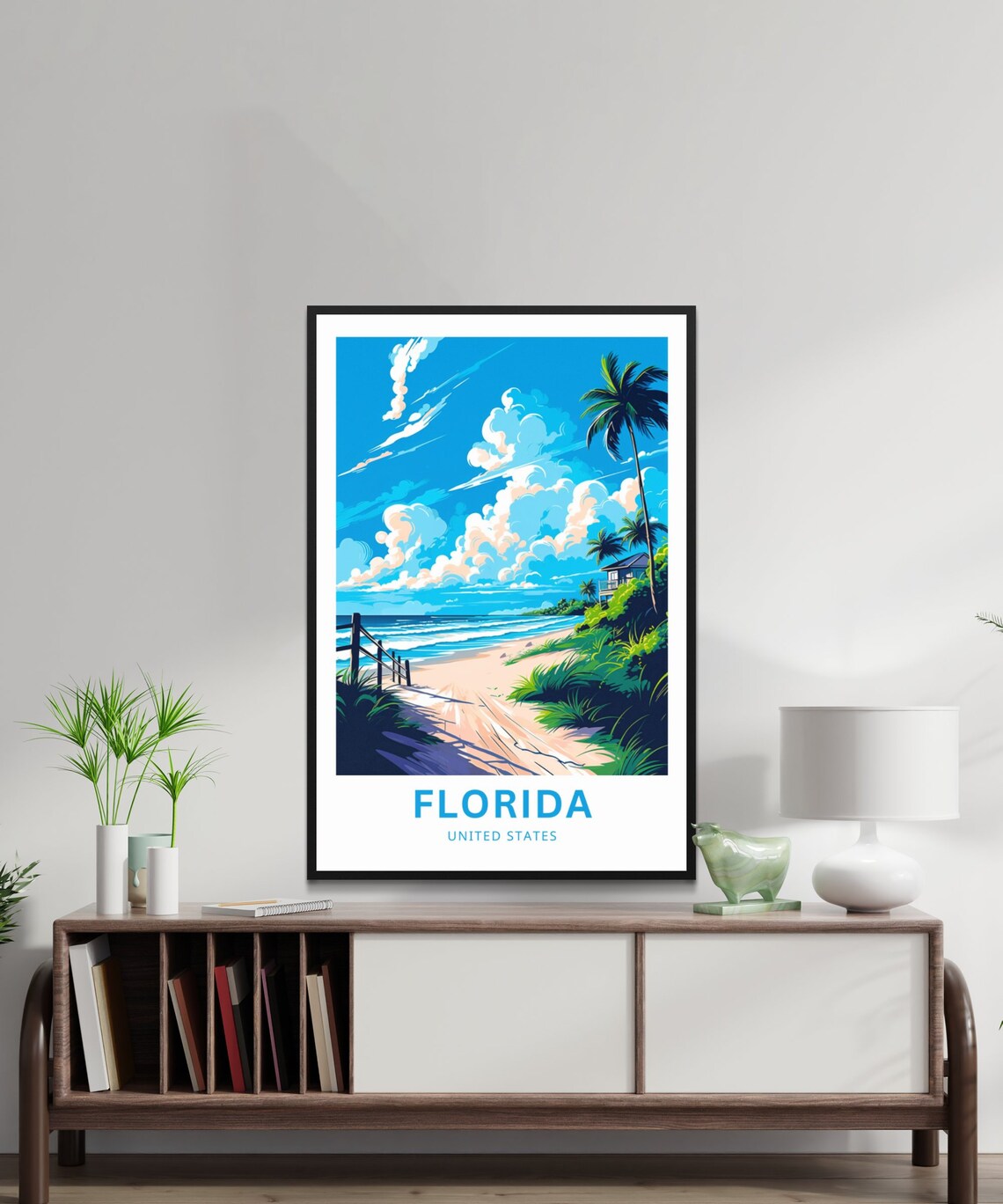 Florida Sunny Beach Path Palms Ocean Coast Vintage Travel Poster - Image 2