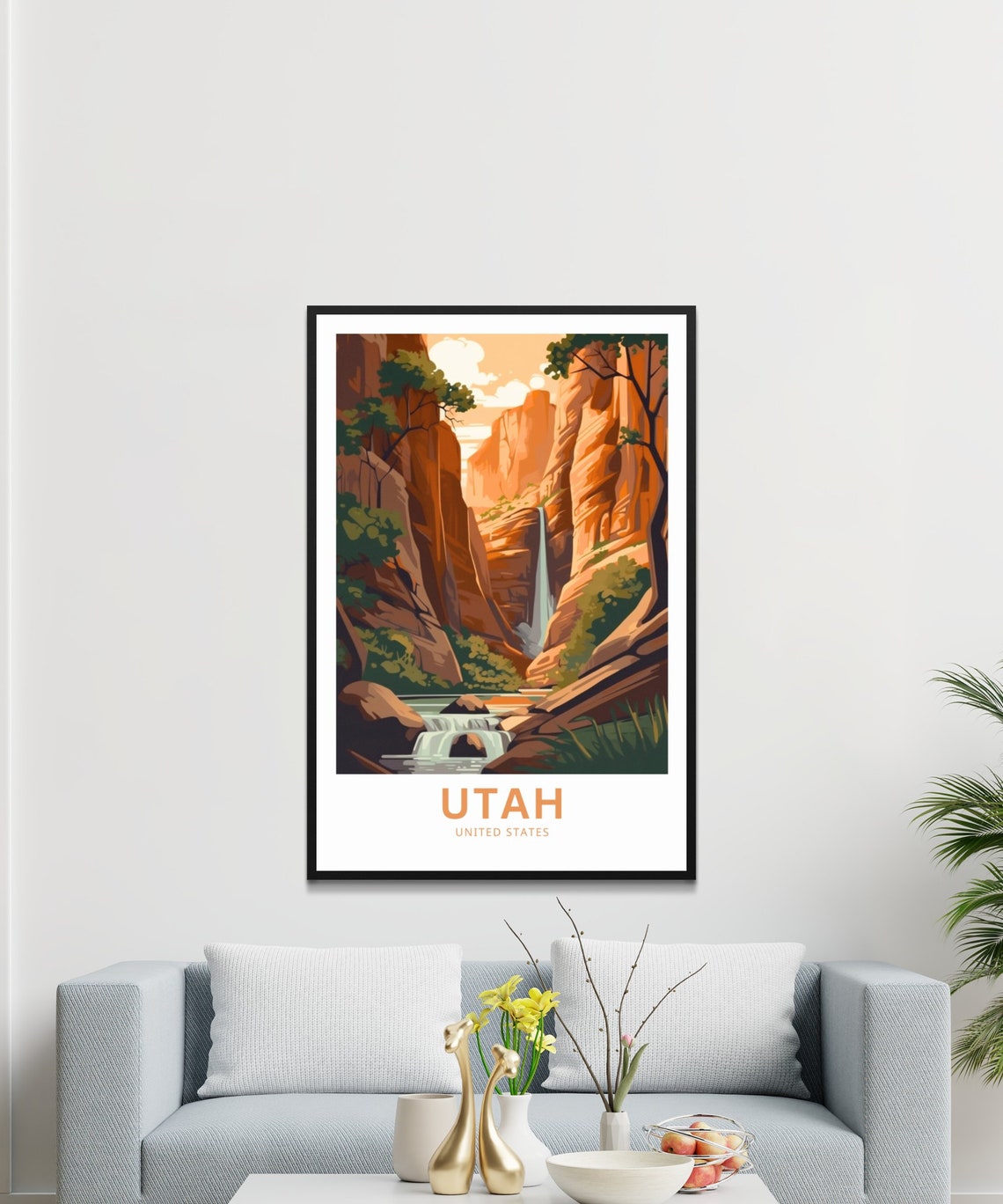 Utah Personalized Travel Poster Canyon Waterfall Custom Text Art - Image 3