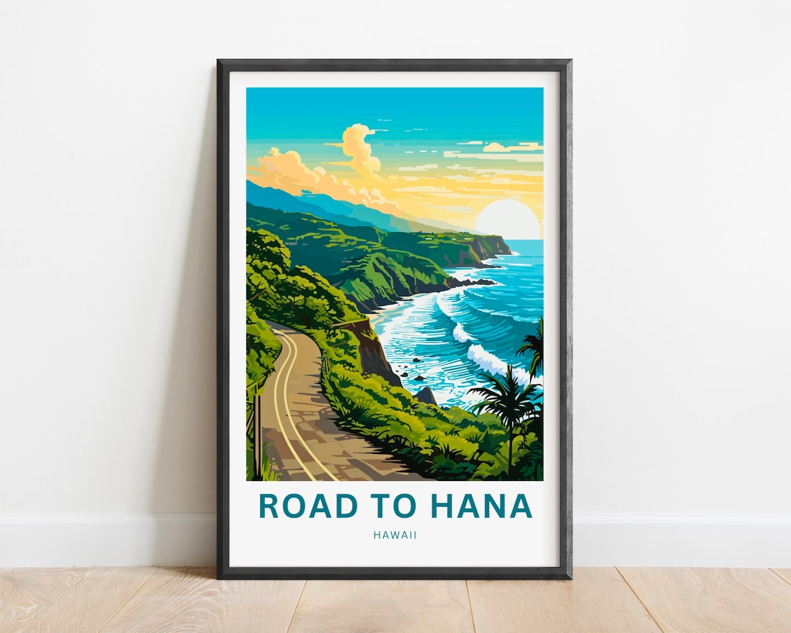 Road To Hana Travel Poster, Maui Hawaii Wall Art