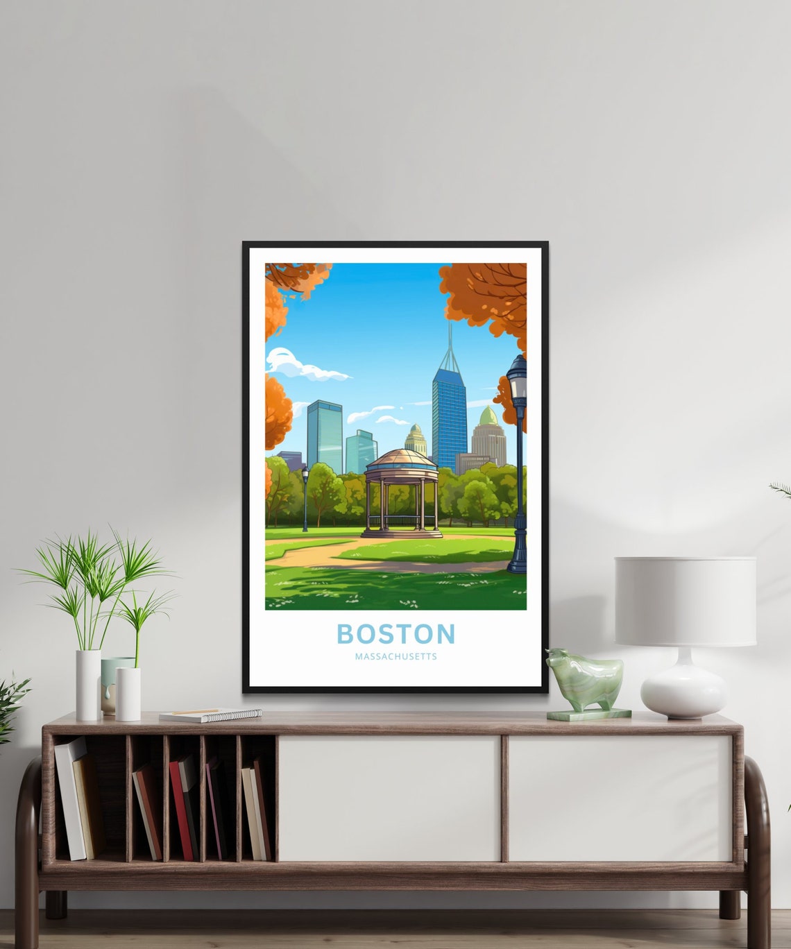 Boston Massachusetts Common Gazebo Skyline Personalized Travel Poster - Image 2