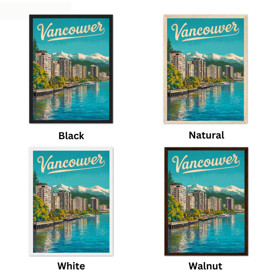 Vancouver Canada Waterfront Skyline Mountain Retro Travel Poster - Image 4