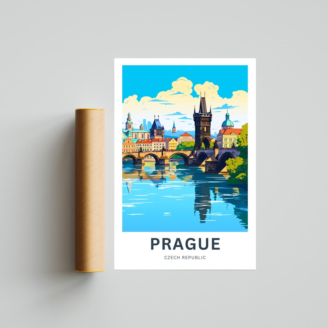 Prague Czech Republic Charles Bridge River Reflection Poster - Image 4