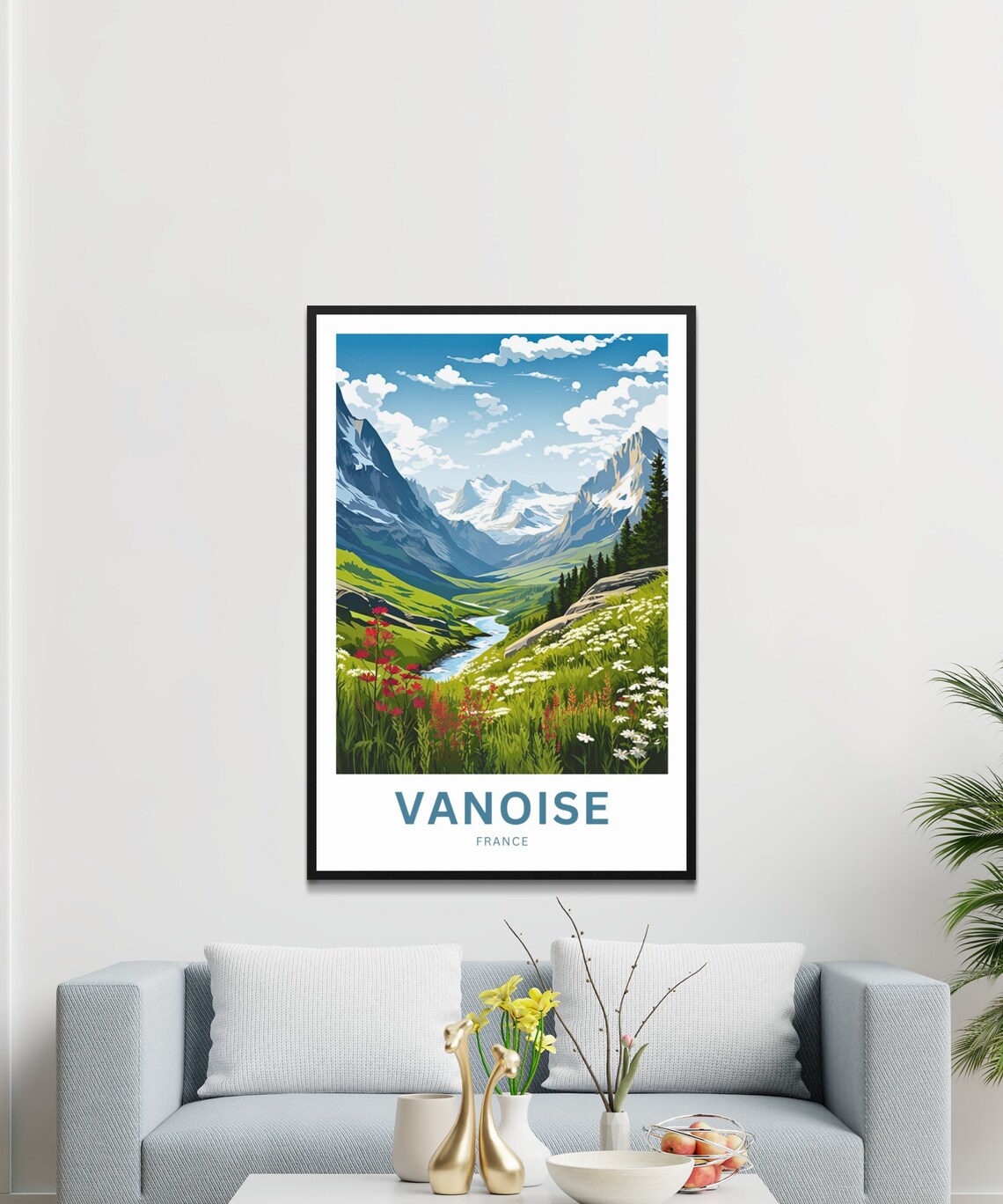 Vanoise French Alps Red Wildflower Valley Stream Travel Poster - Image 3