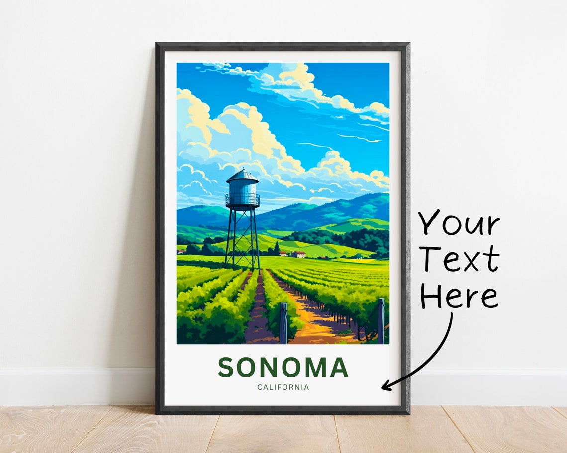 Sonoma California Vineyard Water Tower Sunny View Travel Poster
