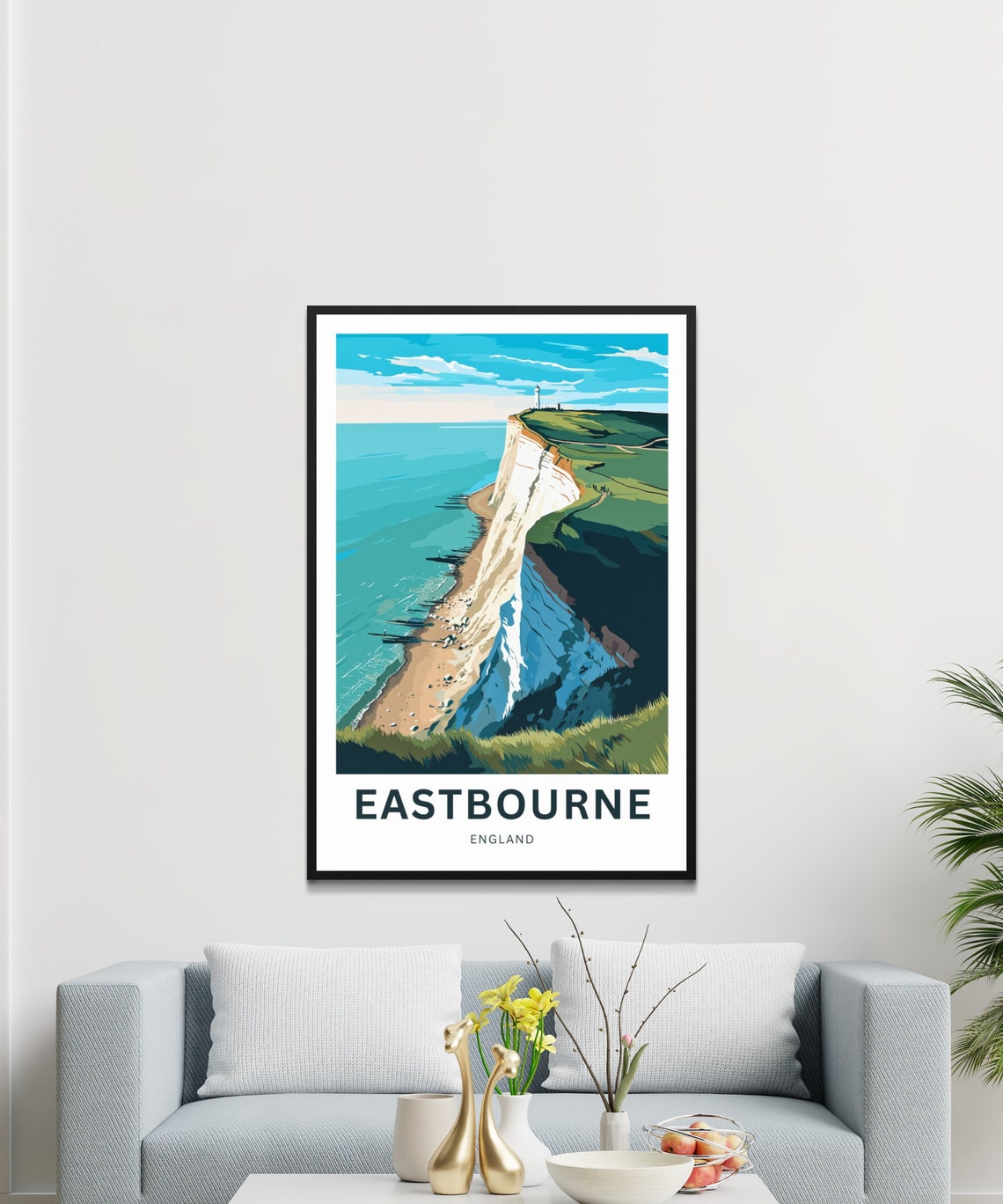 Eastbourne England White Cliffs Lighthouse Coastal Art Travel Poster - Image 3