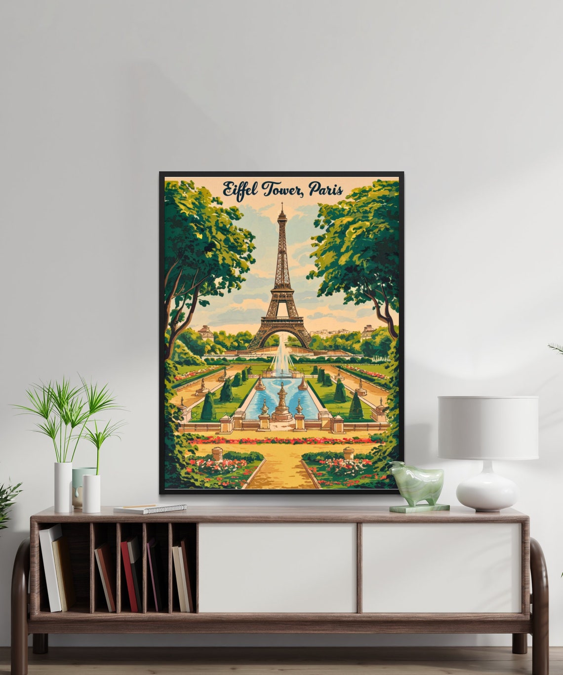 Eiffel Tower Paris Vintage Formal Gardens Retro Travel Poster - Image 3