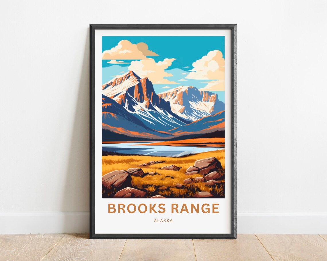 Brooks Range River Travel Poster, Alaska Landscape