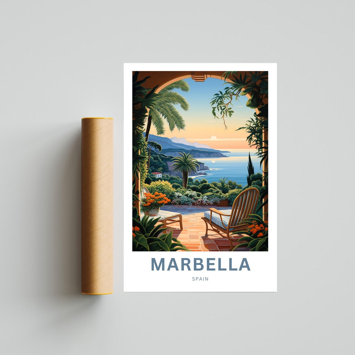 Marbella Spain Sunny Terrace Sea View Palms Sunset Personalized Poster - Image 4
