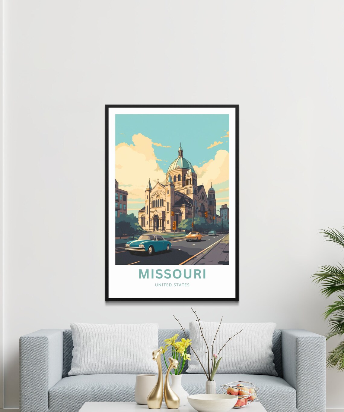Missouri Domed Cathedral Basilica Classic Cars Street Poster - Image 3