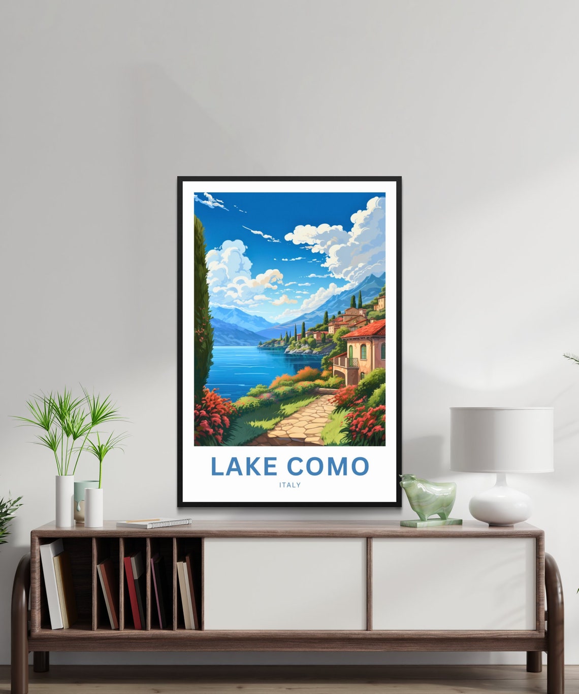 Lake Como Italy Lakeside Garden Path Cypress Trees Travel Poster - Image 2