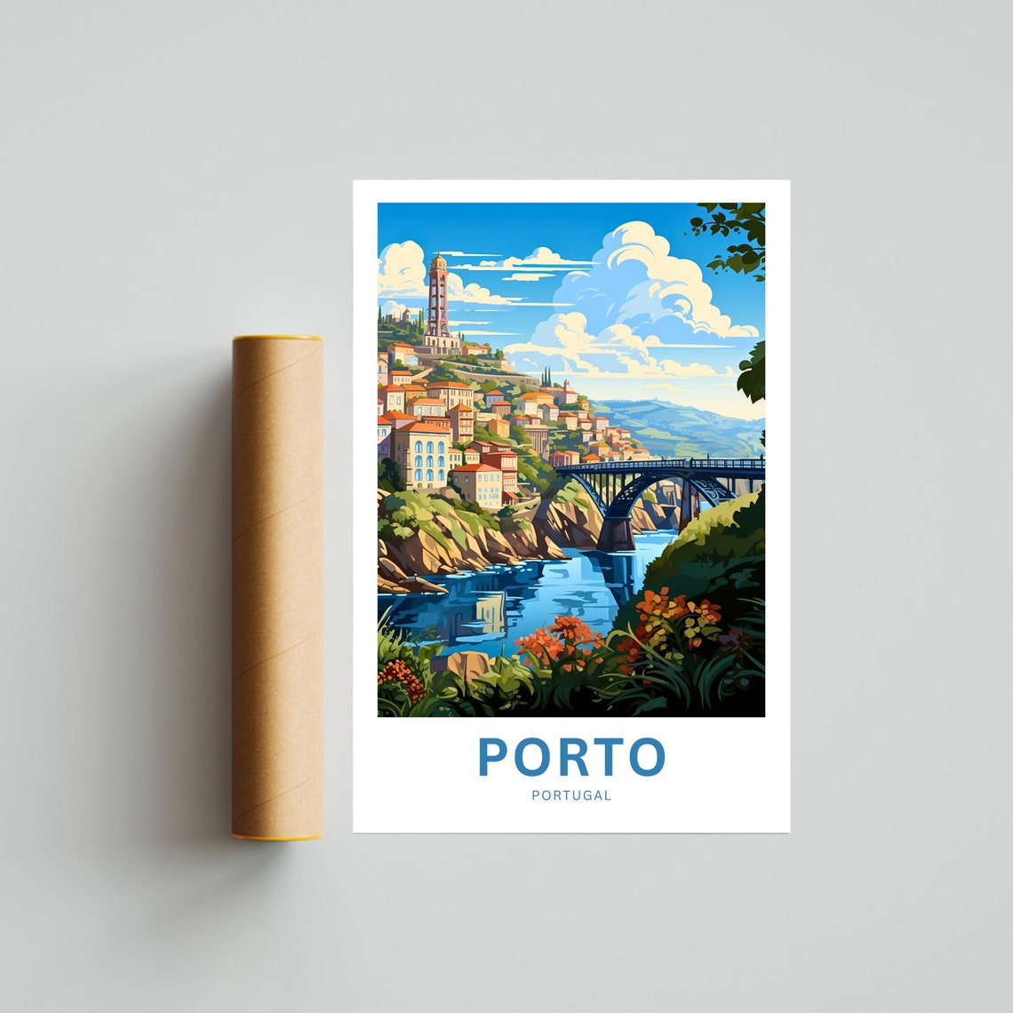 Personalized Porto Portugal Riverside Bridge Hillside Gift Poster - Image 4