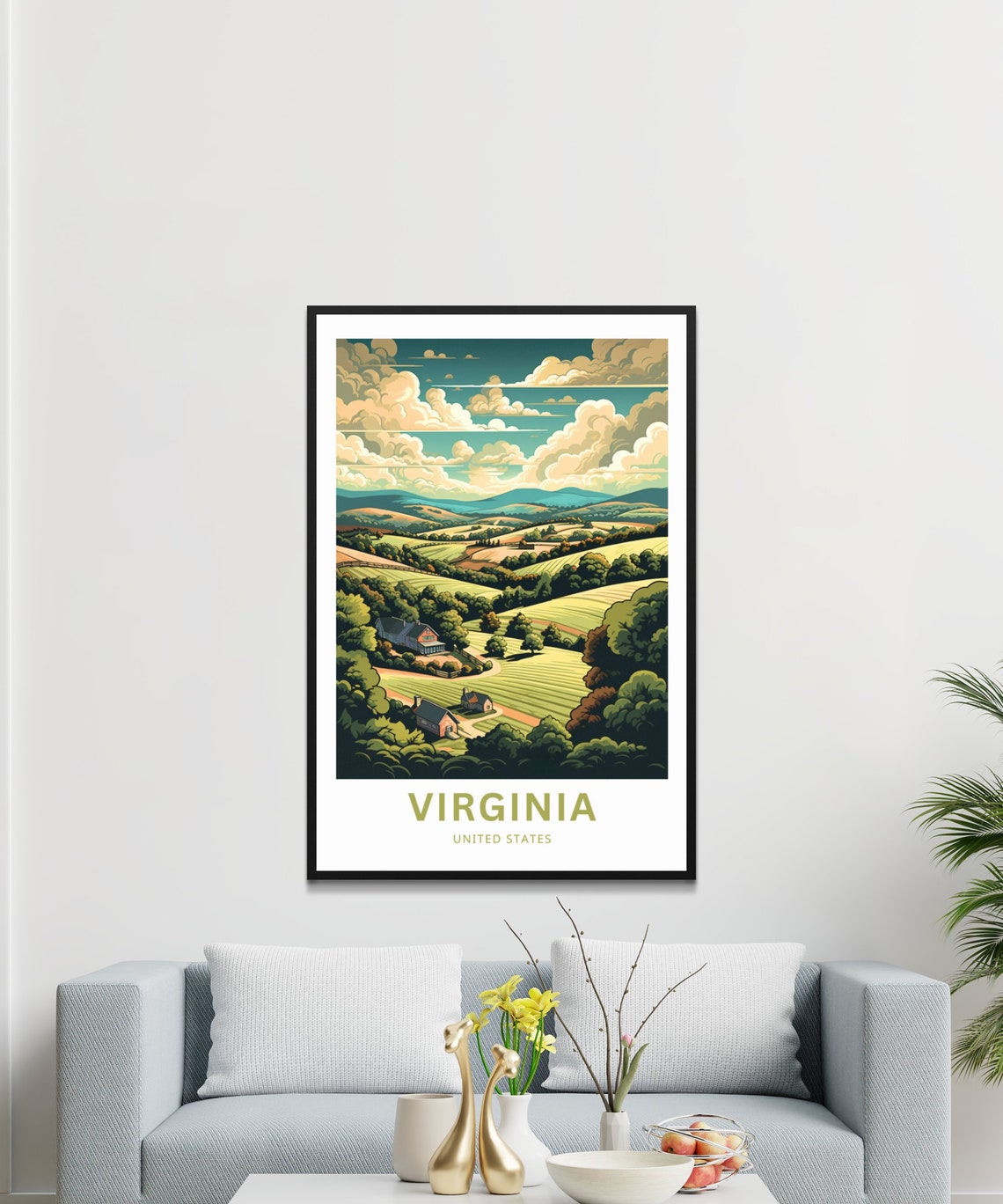 Personalized Virginia Rolling Farmland Vintage Travel Poster - Image 3