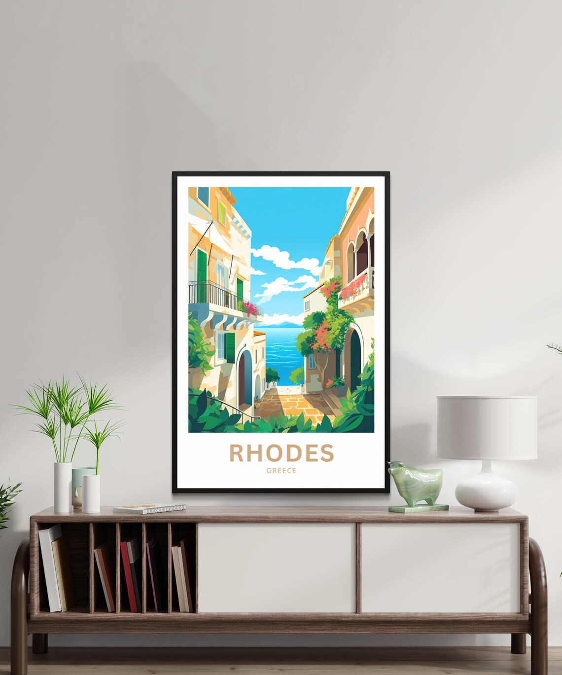 Rhodes Greece Old Town Street Sea View Flower Alley Travel Poster - Image 2