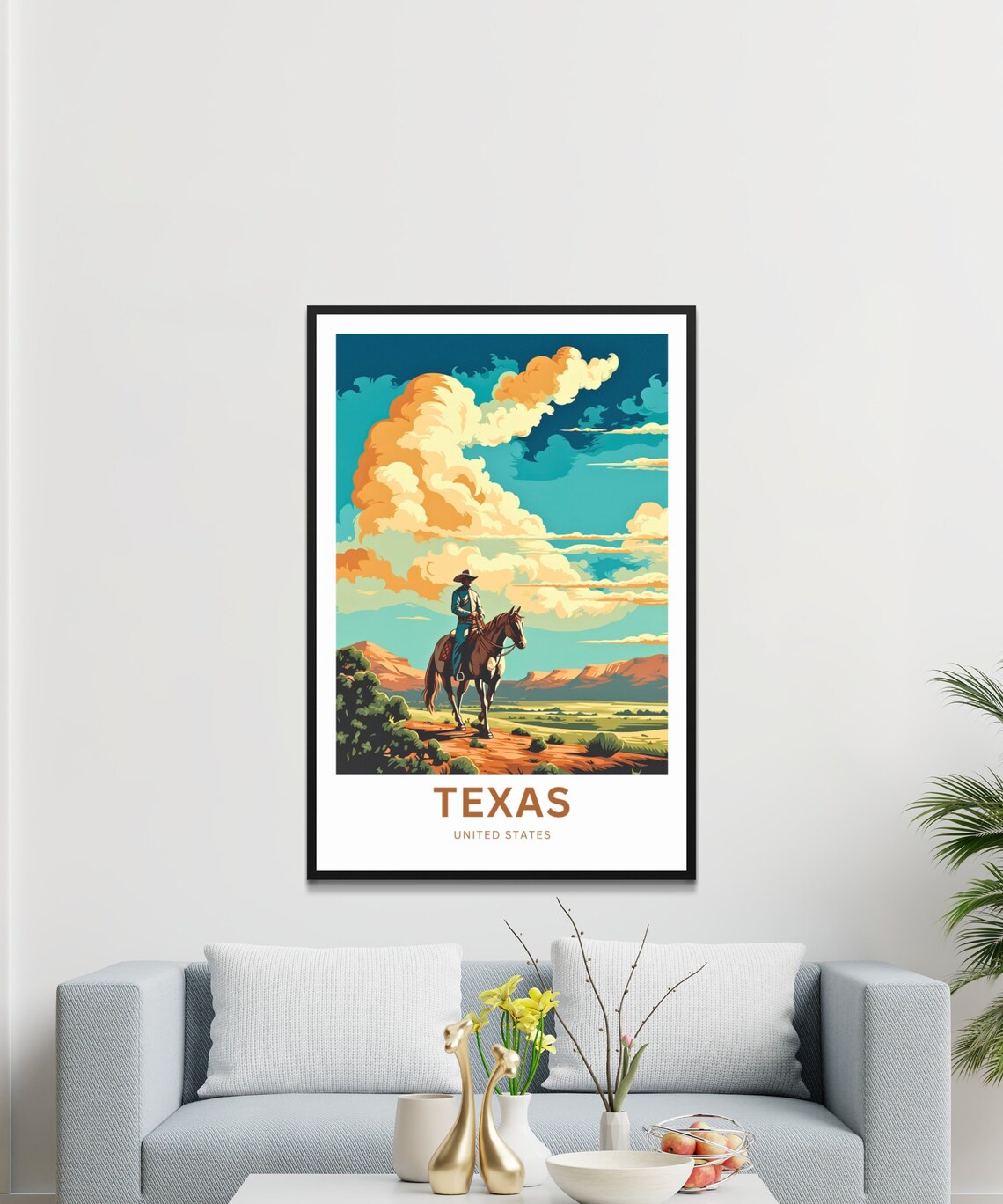 Texas Cowboy Rider Big Cloud Sky Customizable Travel Poster Art - Image 3