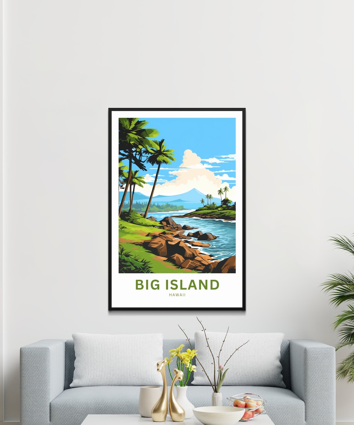Big Island Hawaii Rocky Shore Palms Coastal Scene Travel Poster - Image 3
