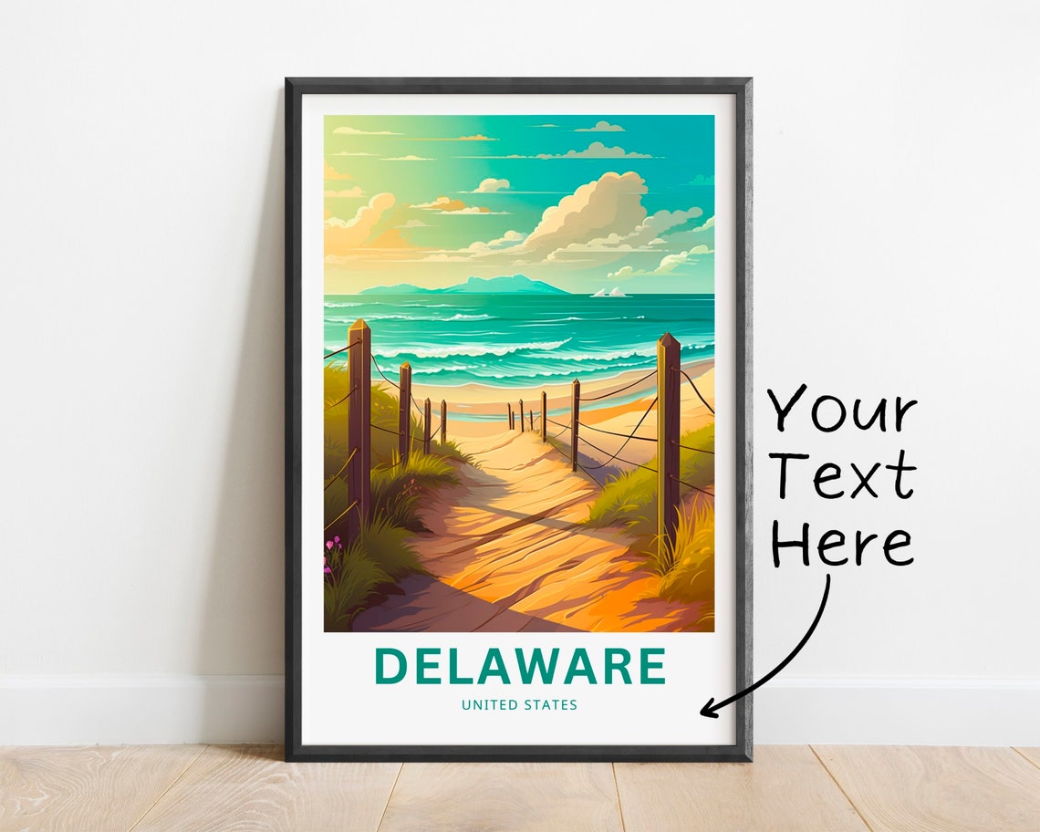 Delaware Beach Dune Path Coastal Sunset Custom Text Travel Poster