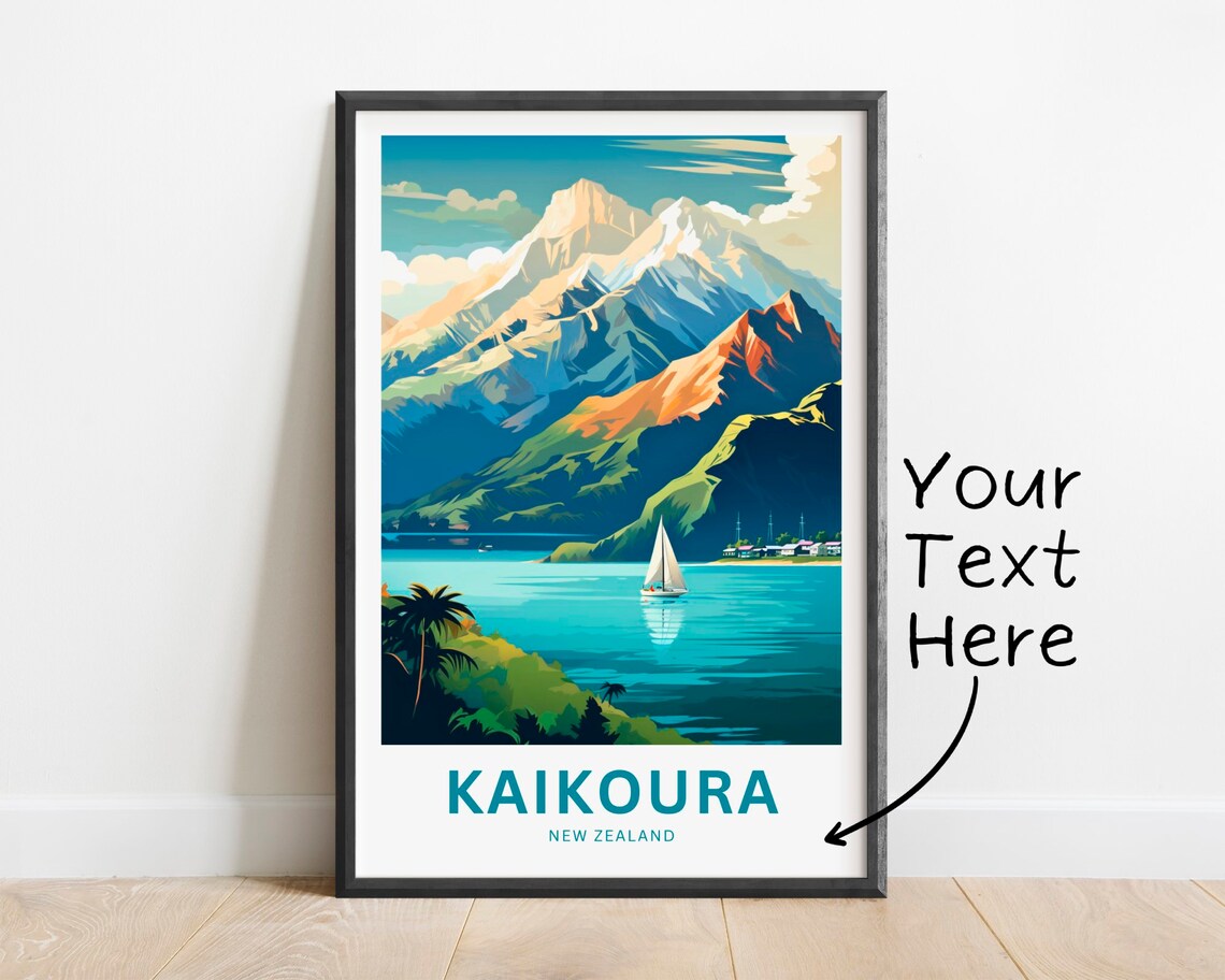 Personalized Kaikoura New Zealand Sailboat Bay Peaks Travel Poster