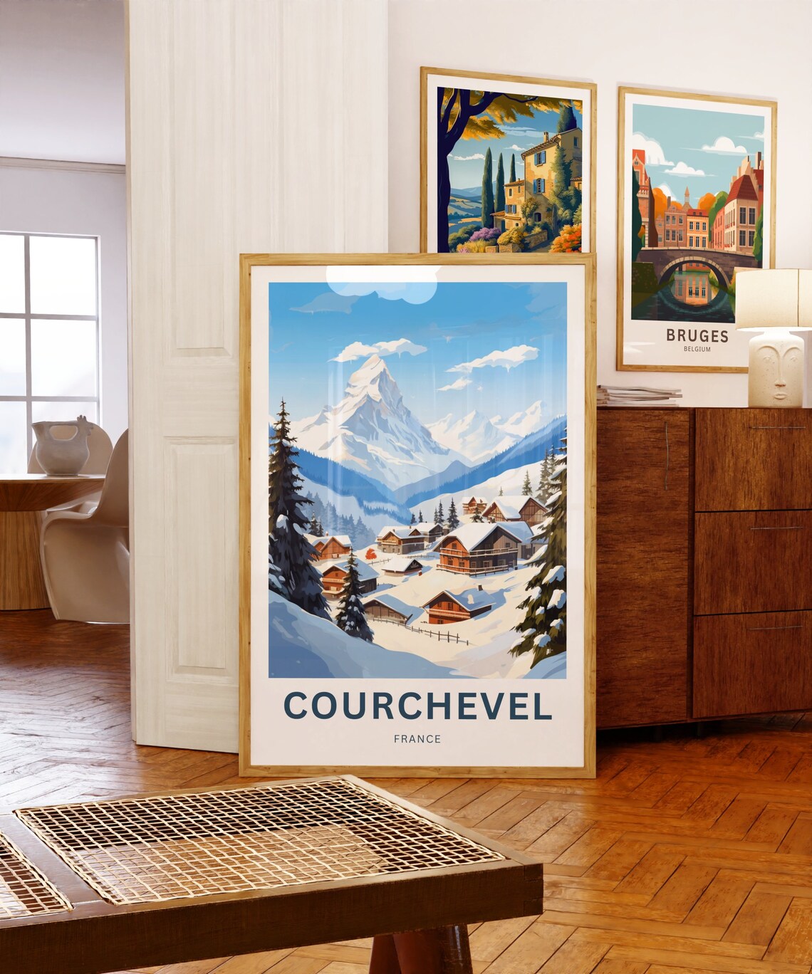 Courchevel France Snowy Chalet Village Personalized Travel Poster - Image 5