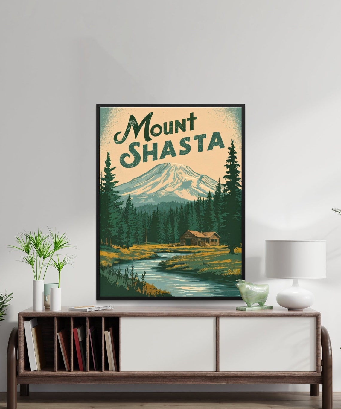 Mount Shasta California Rustic Cabin Creek Distressed Vintage Poster - Image 2