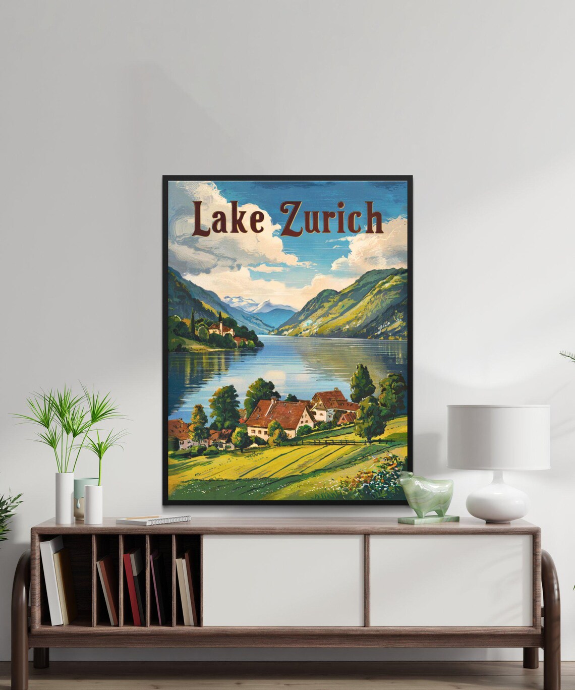 Lake Zurich Switzerland Village Alpine Lake View Vintage Poster - Image 2
