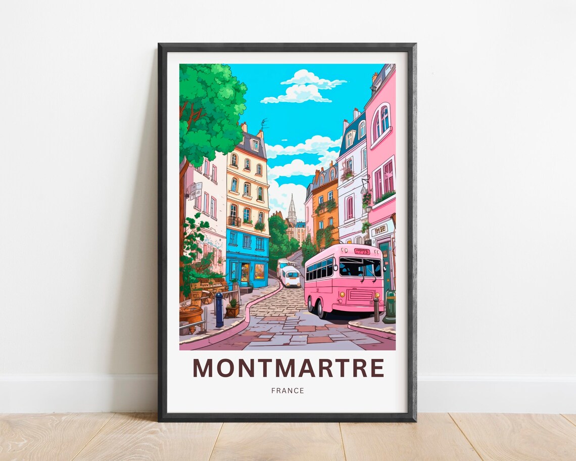 Montmartre France Colorful Street Corner Charming Travel Poster