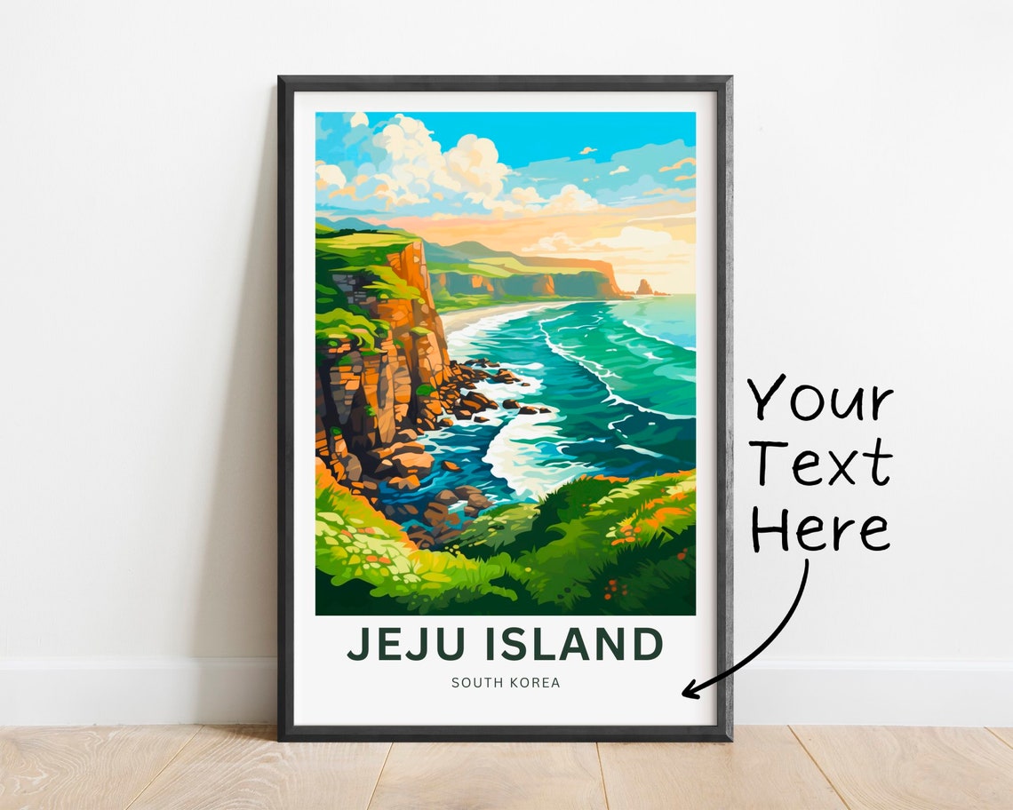 Jeju Island South Korea Dramatic Sea Cliffs Coastal Travel Poster