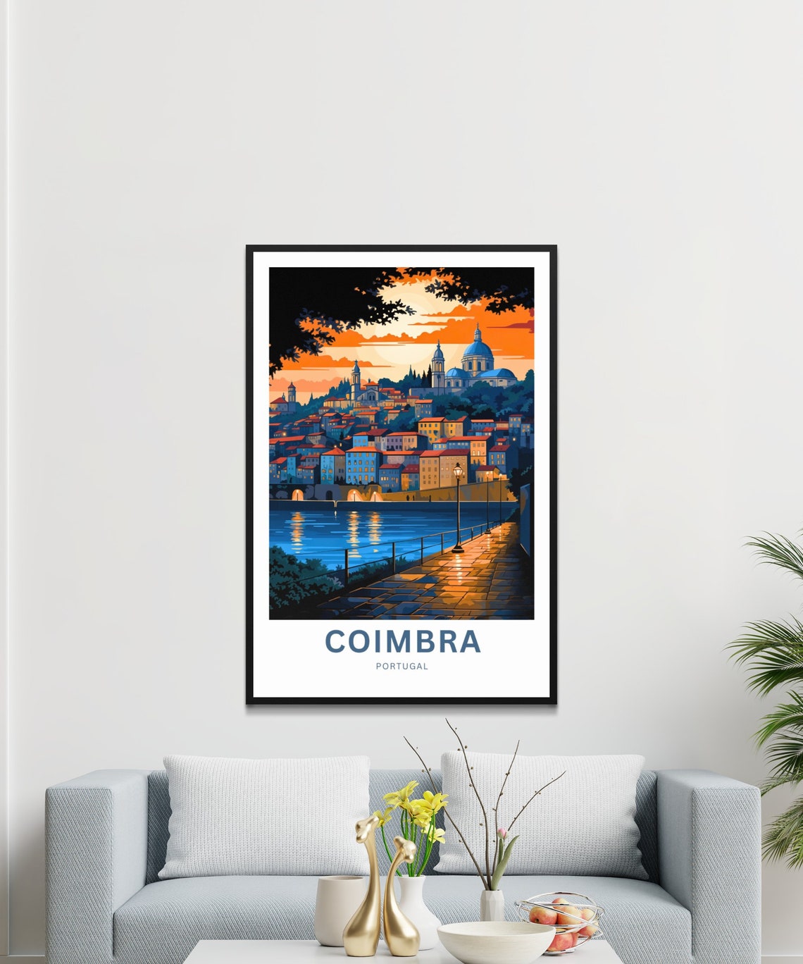 Coimbra Portugal Riverside Sunset Promenade Evening Travel Poster - Image 3