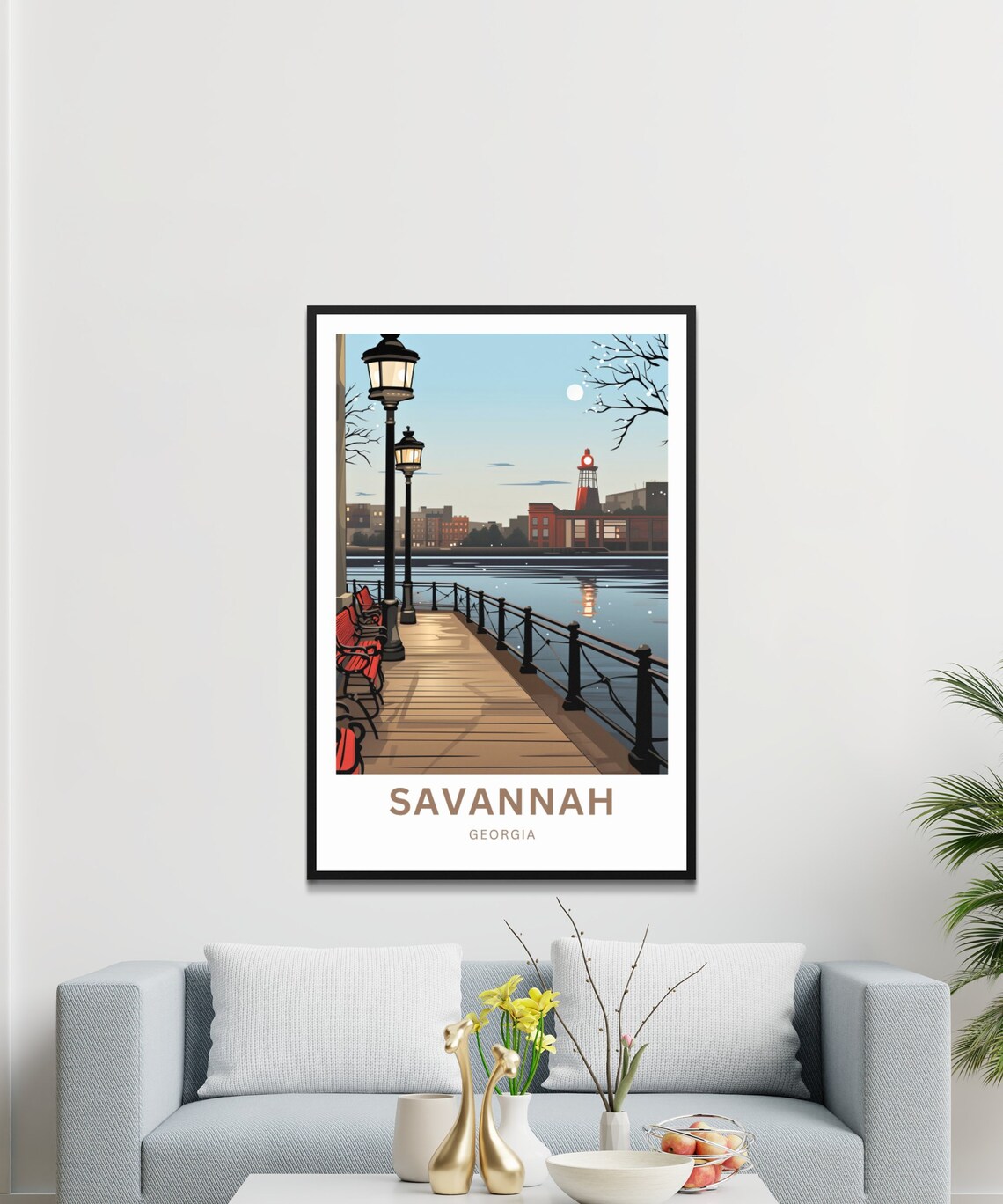 Savannah Georgia Riverwalk Evening Lights Vintage Travel Poster - Image 4